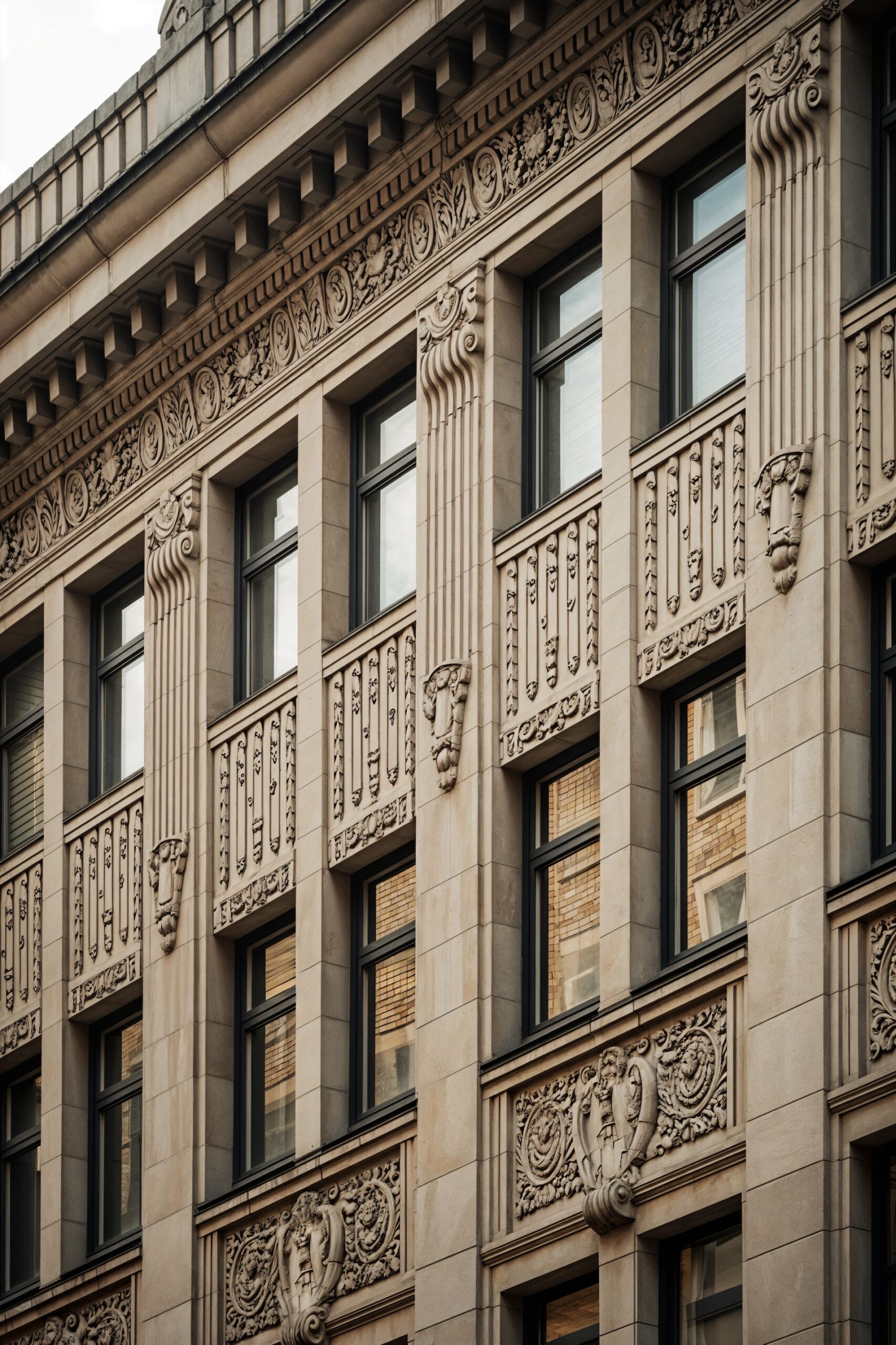 detailed view historic building facade